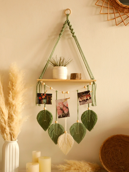 Boho Leaf Macrame Floating Shelf