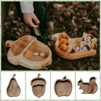 Squirrel Snack Tray – Wooden Double Dish Holder