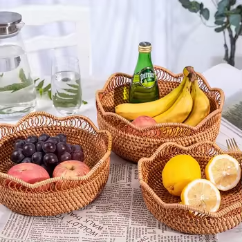 Rattan Woven Fruit Basket – Decorative Storage Bowl