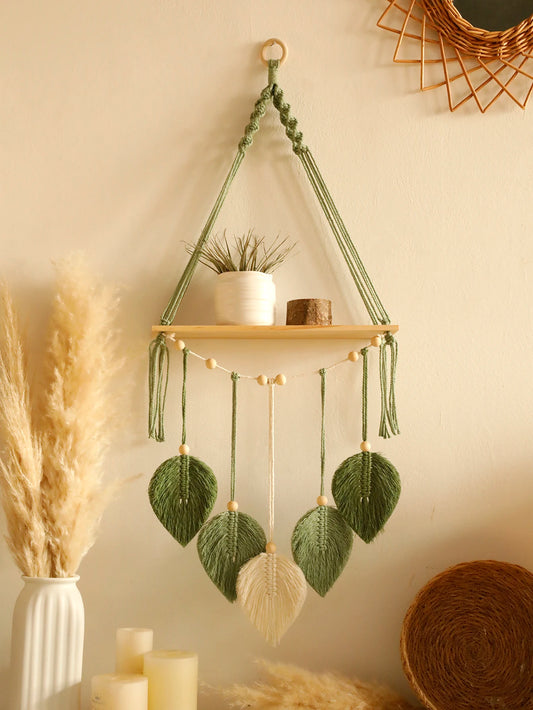 Boho Leaf Macrame Floating Shelf