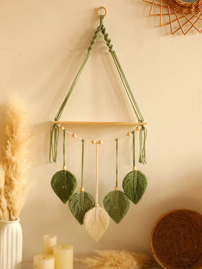 Boho Leaf Macrame Floating Shelf