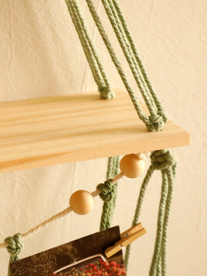 Boho Leaf Macrame Floating Shelf