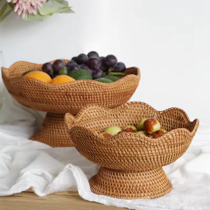 Rattan Woven Fruit Basket – Decorative Storage Bowl