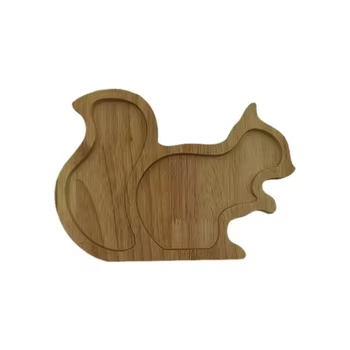 Squirrel Snack Tray – Wooden Double Dish Holder